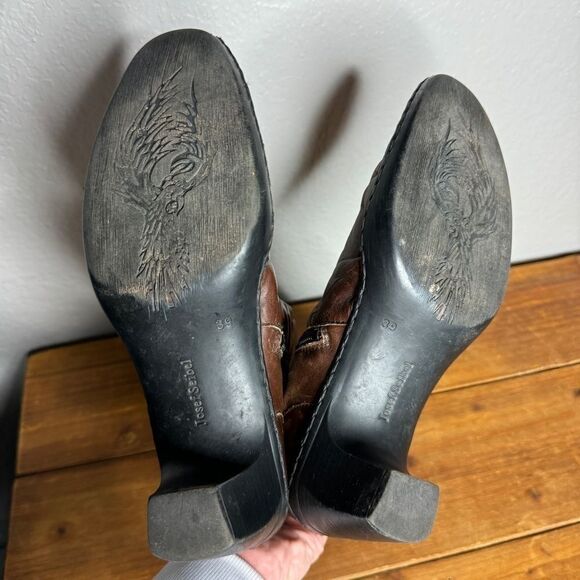 Josef Seibel brown leather ruched gathered mid calf heel boots size 39 - Picture 11 of 13